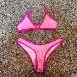 xs hot and baby pink cheeky bikini from SHEIN. adjustable straps and barely worn